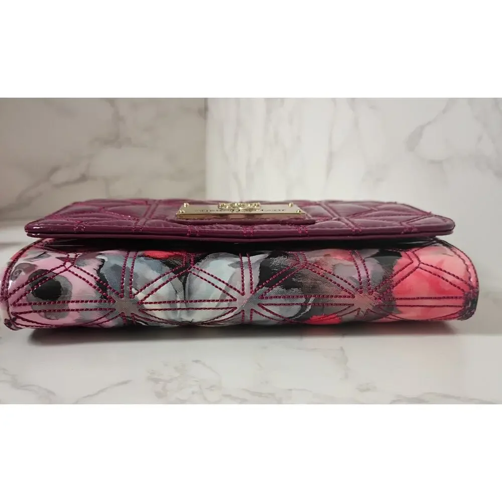 SHARIF Quilted Floral & Plum Patent Leather Wallet/Crossbody - EUC